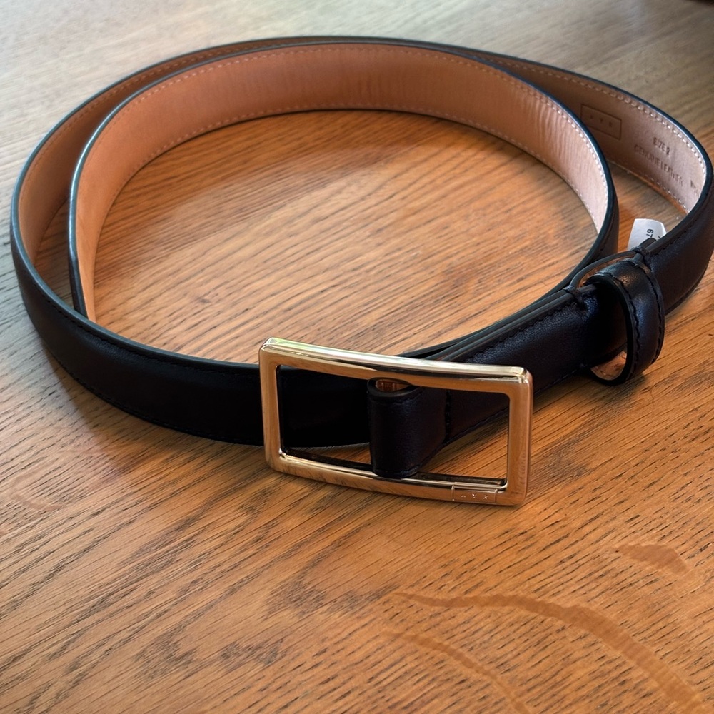 Elegant Black Leather Belt with Gold Buckle